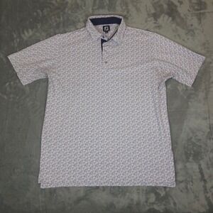 FootJoy Polo Shirt Mens XL White Golf Print Short Sleeve Lisle Performance Golf